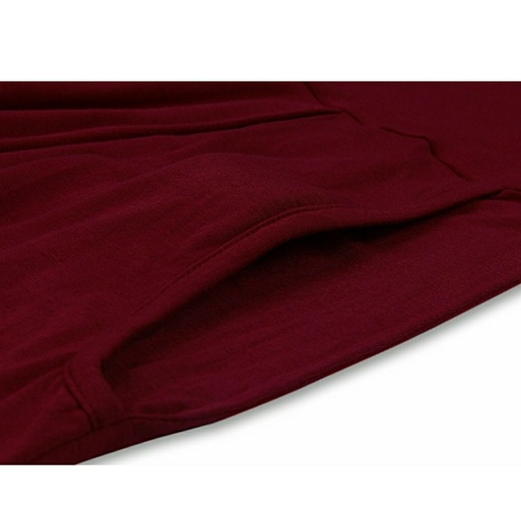 Wine Red T-shirt Dress with Pockets - Picture 6 of 7